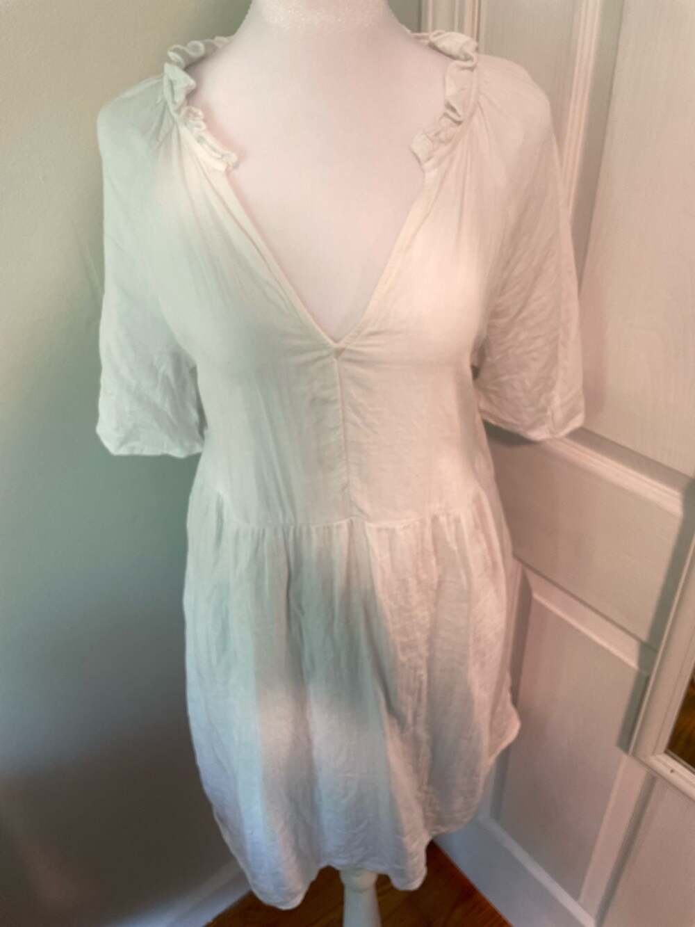Old Navy White Cotton Gauze Tiered Babydoll Dress M